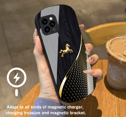 Urgalaxy Personalized Horse Wood Grain Glass Case,Magnetic Case for iPhone 17/16