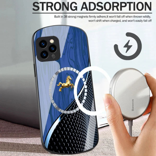 Urgalaxy Personalized Horse Wood Grain Glass Case,Magnetic Case for iPhone 17/16